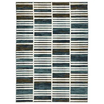 10' X 13' Ivory And Blue Geometric Area Rug