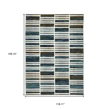 10' X 13' Ivory And Blue Geometric Area Rug