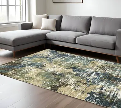 10' X 13' Blue And Green Abstract Area Rug