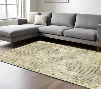 10' X 13' Beige And Blue Geometric Area Rug