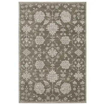 10' X 13' Gray And Light Gray Oriental Area Rug