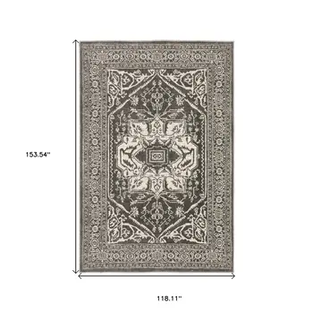 10' X 13' Gray And Ivory Oriental Area Rug