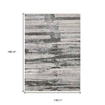 10' X 13' Gray And Ivory Abstract Area Rug With Fringe