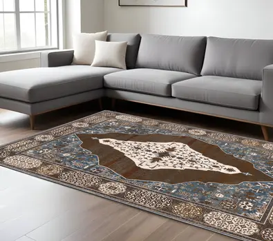 10' X 13' Gray And Blue Medallion Area Rug
