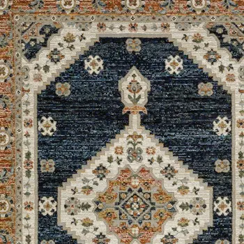 9' X 12' Blue And Orange Medallion Area Rug