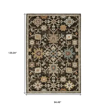 8' X 11' Brown Blue And White Oriental Area Rug