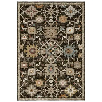 8' X 11' Brown Blue And White Oriental Area Rug