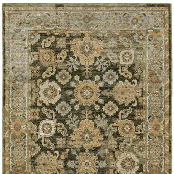 9' X 12' Green And Gold Oriental Area Rug