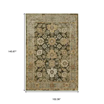 9' X 12' Green And Gold Oriental Area Rug