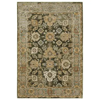 9' X 12' Green And Gold Oriental Area Rug