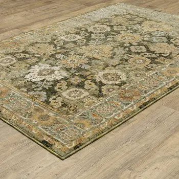 9' X 12' Green And Gold Oriental Area Rug