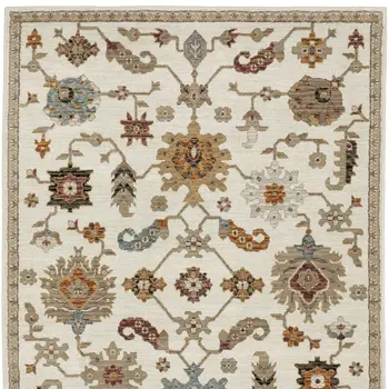 8' X 11' Ivory Black And Red Oriental Area Rug
