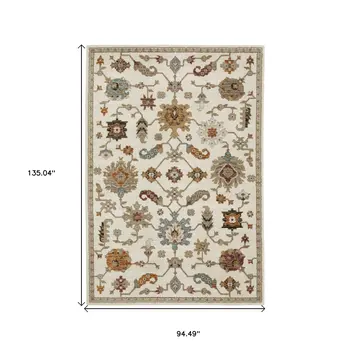 8' X 11' Ivory Black And Red Oriental Area Rug