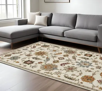 8' X 11' Ivory Black And Red Oriental Area Rug