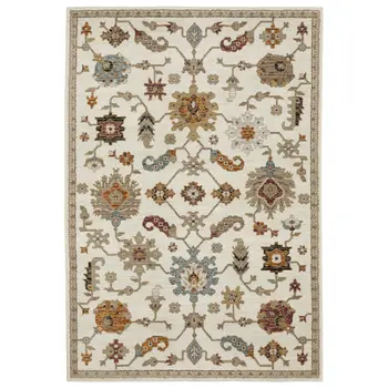 8' X 11' Ivory Black And Red Oriental Area Rug