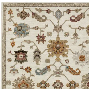 8' X 11' Ivory Black And Red Oriental Area Rug