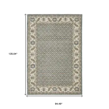 8' X 11' Blue And Ivory Oriental Area Rug