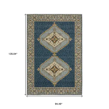 8' X 11' Blue And Gold Medallion Area Rug