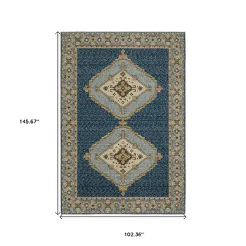 9' X 12' Blue And Gold Medallion Area Rug