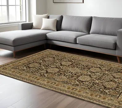 8' X 11' Brown And Gold Oriental Area Rug