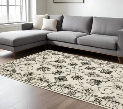 10' X 13' Ivory And Gray Oriental Area Rug