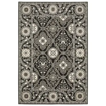 10' X 13' Charcoal And Gray Oriental Area Rug