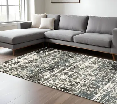 10' X 13' Ivory And Gray Abstract Area Rug