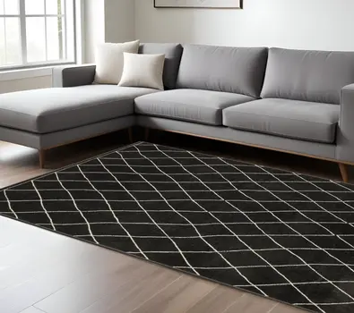 10' X 13' Charcoal And Ivory Trellis Area Rug