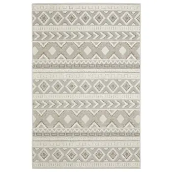 10' X 13' Gray And Beige Tribal Area Rug