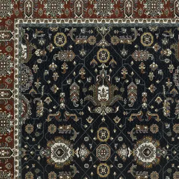 10' X 13' Navy Blue And Rust Oriental Area Rug With Fringe