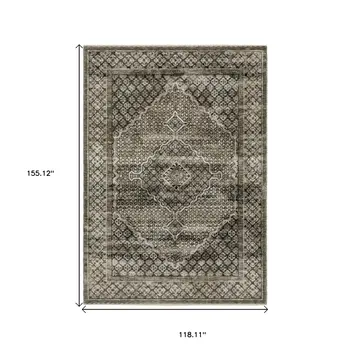 10' X 13' Gray And Beige Medallion Area Rug With Fringe
