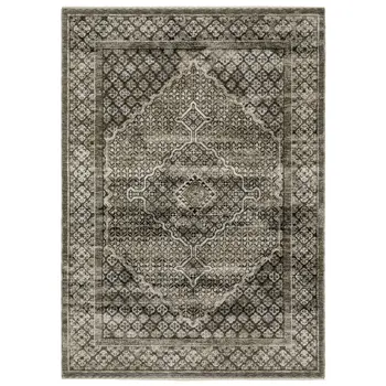 10' X 13' Gray And Beige Medallion Area Rug With Fringe