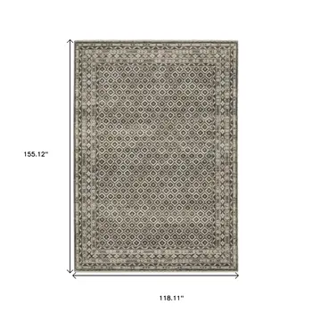 10' X 13' Gray And Beige Diamond Area Rug With Fringe