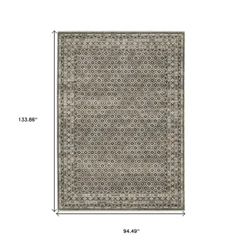 8' X 11' Gray And Beige Diamond Area Rug With Fringe