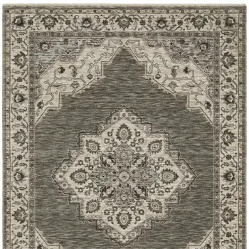 10' X 13' Gray And Beige Medallion Area Rug With Fringe