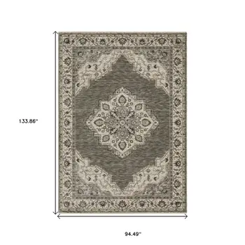 8' X 11' Gray And Beige Medallion Area Rug With Fringe