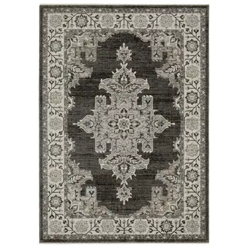 8' X 11' Gray And Beige Medallion Area Rug With Fringe