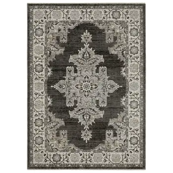 8' X 11' Gray And Beige Medallion Area Rug With Fringe