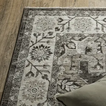 8' X 11' Gray And Beige Medallion Area Rug With Fringe
