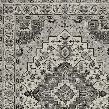 10' X 13' Gray And Ivory Medallion Area Rug With Fringe