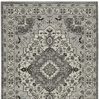 10' X 13' Gray And Ivory Medallion Area Rug With Fringe
