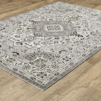 10' X 13' Gray And Ivory Medallion Area Rug With Fringe