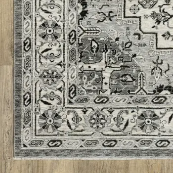 10' X 13' Gray And Ivory Medallion Area Rug With Fringe