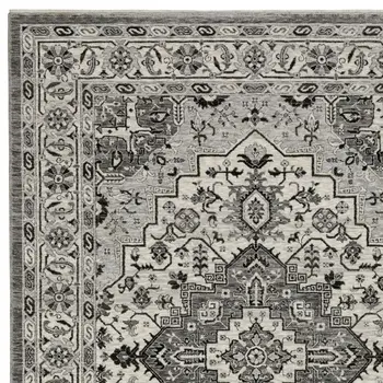8' X 11' Gray And Ivory Medallion Area Rug With Fringe