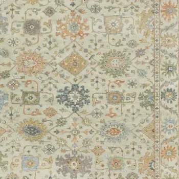 10' X 14' Beige And Green Wool Oriental Hand Knotted Area Rug With Fringe