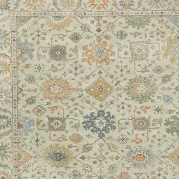 9' X 12' Beige And Green Wool Oriental Hand Knotted Area Rug With Fringe