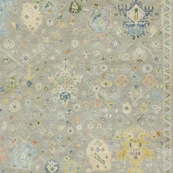 9' X 12' Gray Green And Yellow Wool Oriental Hand Knotted Area Rug With Fringe