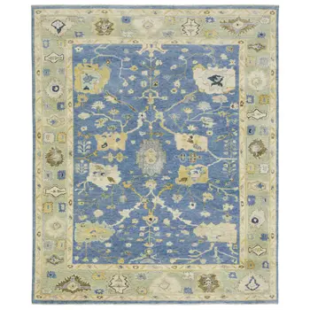 10' X 14' Blue And Green Wool Oriental Hand Knotted Area Rug With Fringe