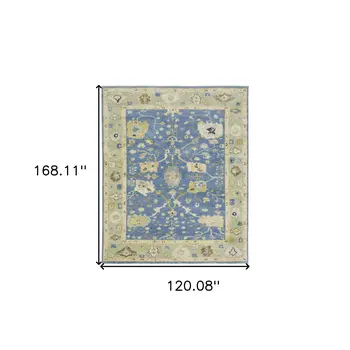 10' X 14' Blue And Green Wool Oriental Hand Knotted Area Rug With Fringe