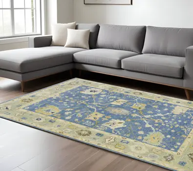 10' X 14' Blue And Green Wool Oriental Hand Knotted Area Rug With Fringe